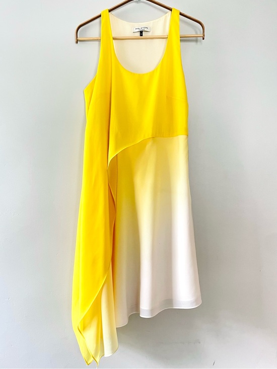 Halston Heritage Dresses & Skirts - Halston Heritage Yellow White Ombre Chiffon Draped Layered Asymmetrical Dress 4
